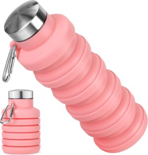 Collapsible Water Bottles, Reuseable BPA Free Silicone Foldable Water Bottle 16oz,…