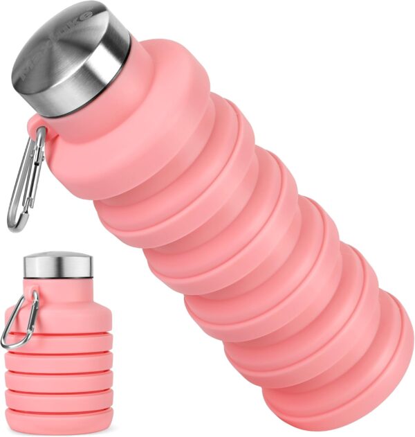 Collapsible Water Bottles, Reuseable BPA Free Silicone Foldable Water Bottle 16oz,…