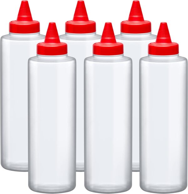 Amazing Abby 16-Ounce Plastic Squeeze Bottles (Set of 6), Reusable Condiment Bottles,…