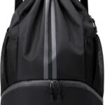 Black Drawstring Gym Bag for Men, Waterproof Drawstring Backpack for Women,...