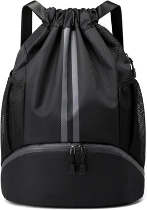 Black Drawstring Gym Bag for Men, Waterproof Drawstring Backpack for Women,…