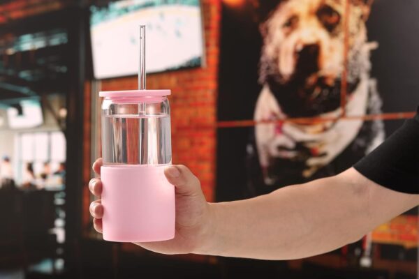 Sunseeke Glass Tumbler with Straw and Lid, 16oz Ice Coffee Cup, Silicone Sleeve…