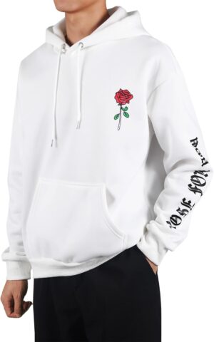 ZAFUL Mens Graphic Hoodies Essentials Hoodie Fleece Rose Letter Print Casual…