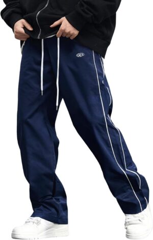 Mens Lightweight Sweatpants Y2k Drawstring Baggy Track Pants Cool Parachute Pants…