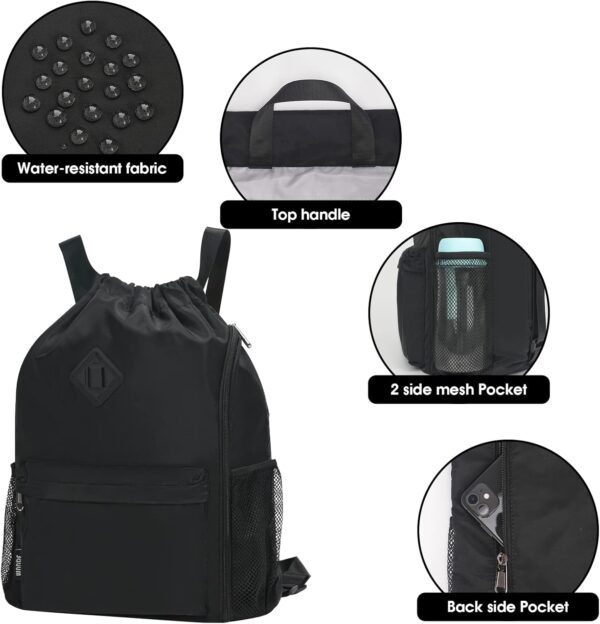WANDF Drawstring Backpack Sports Gym Bag with Shoes Compartment,…