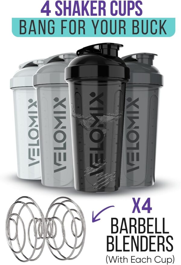 -4 PACK- 28 oz Protein Shaker Bottle for Protein Mixes – 4x Wire Whisk | Leak Proof…