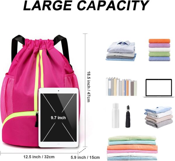 Drawstring Backpack, Waterproof Sports Gym Bag with Shoe Compartment and…