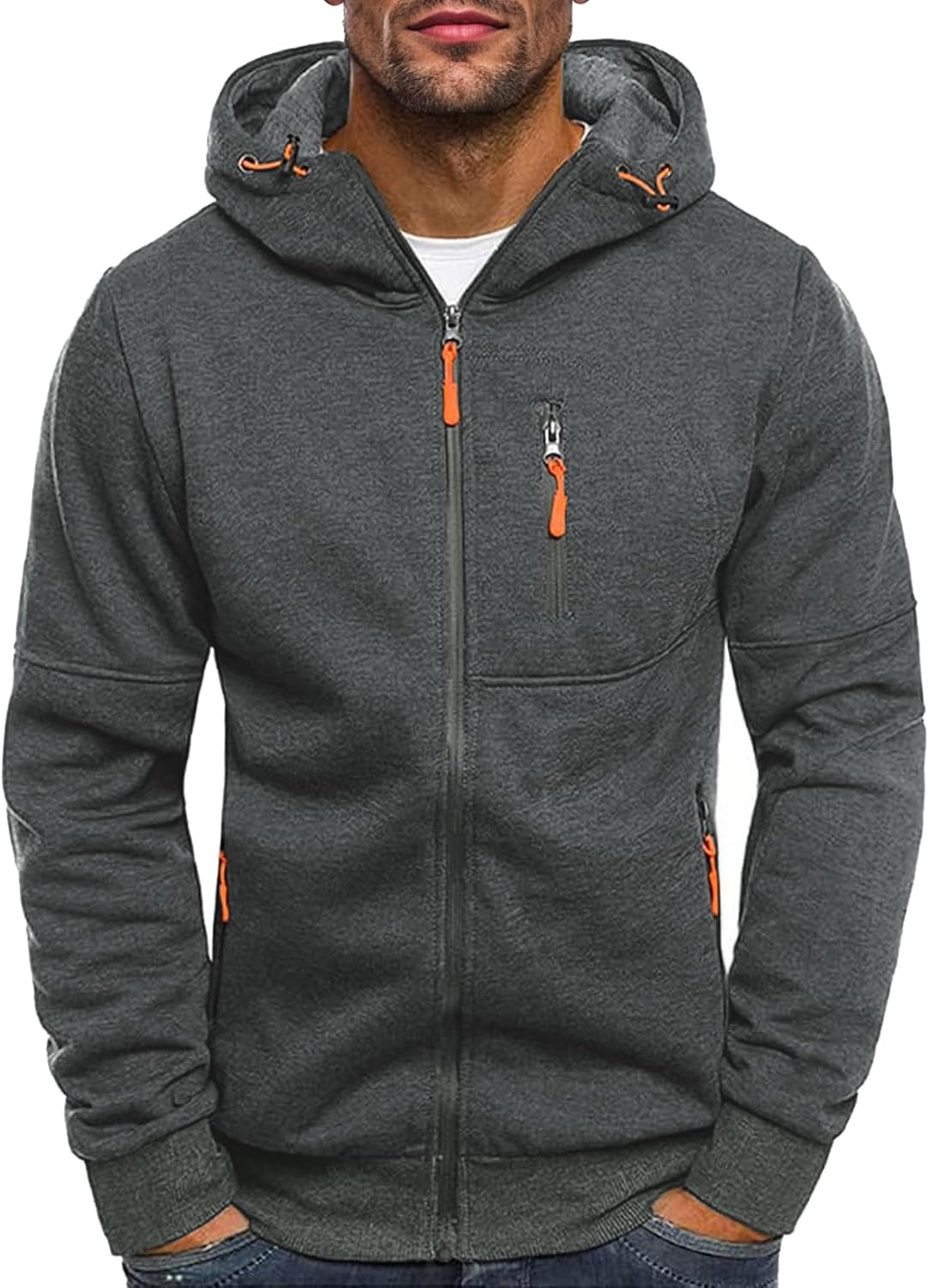 Men's Zip Up Fleece Hoodie Lightweight Sweatshirt Long Sleeve Sports Hooded Jacket...