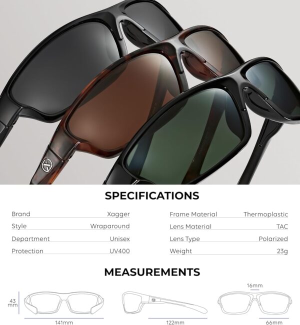 Xagger Polarized Wrap Around Sport Sunglasses for Men Women TR90 Frame