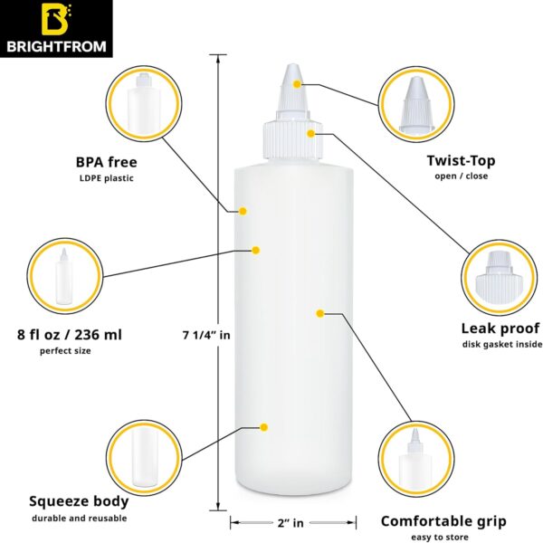 BRIGHTFROM Condiment Squeeze Bottles, 8 OZ Empty Squirt Bottle with Twist Top Cap,…