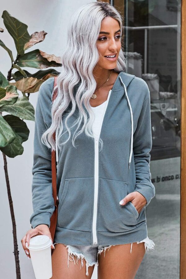 WROLEM Women Casual Full Zip Up Hoodie Comfy Loose Long Sleeve Sweatshirt Solid Color…
