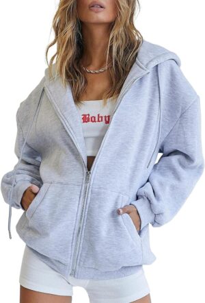 Trendy Queen Womens Zip Up Hoodies Oversized Sweatshirts Fall Fashion Outfits Casual…
