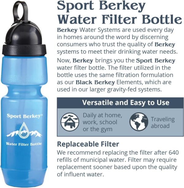 Berkey Sport Filtered Water Bottle BPA Free Portable 22oz New 2018 Model