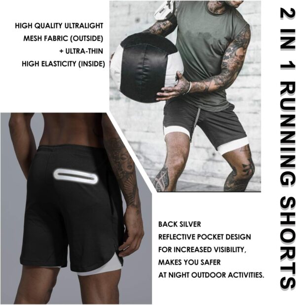 Leidowei Men’s 2 in 1 Workout Running Shorts Lightweight Training Yoga Gym 7″ Short…