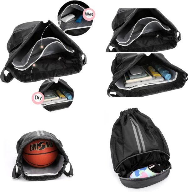 Black Drawstring Gym Bag for Men, Waterproof Drawstring Backpack for Women,…