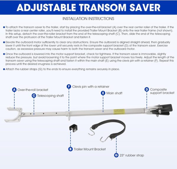 Adjustable Transom Saver from 23 to 35 Inches, Boat Motor Support with Heavy-Duty…