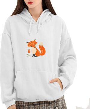 KEEVICI Womens Casual Sweatshirts Cute Fox Pattern Poaket Cotton Pullover Hoodie Tops
