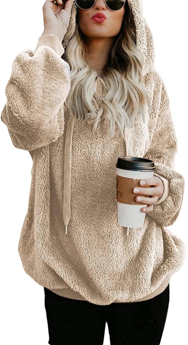 ReachMe Womens Oversized Sherpa Pullover Hoodie with Pockets Fuzzy Fleece Sweatshirt…
