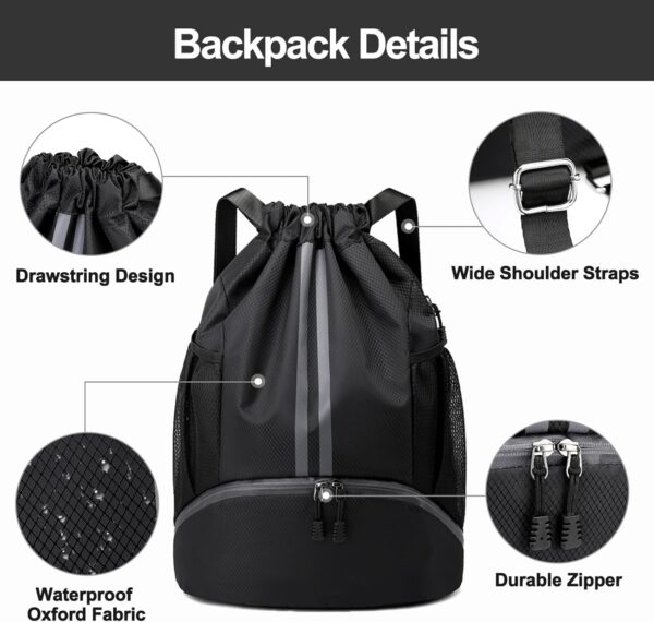 Hoedia Sports Drawstring Backpack – String Swim Gym Bag with Shoes…