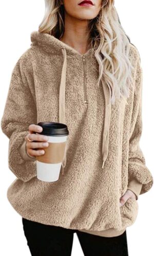 ReachMe Womens Oversized Sherpa Pullover Hoodie with Pockets Fuzzy Fleece Sweatshirt…