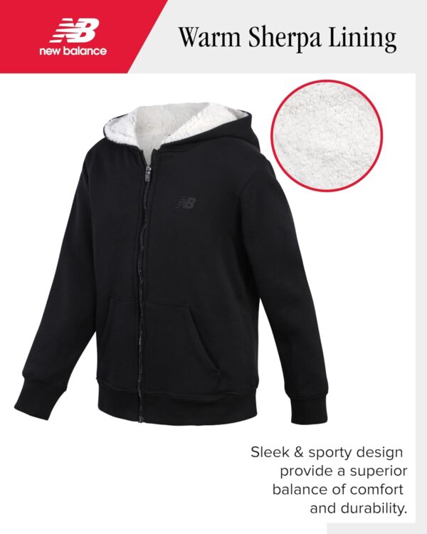 New Balance Boys’ Sweatshirt – Soft Fleece Full Zip Up Sherpa-Lined Hoodies for Boys -…