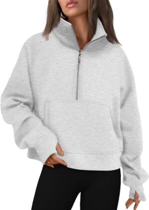 AUTOMET Womens Sweatshirts Half Zip Cropped Pullover Fleece Quarter Zipper Hoodies…