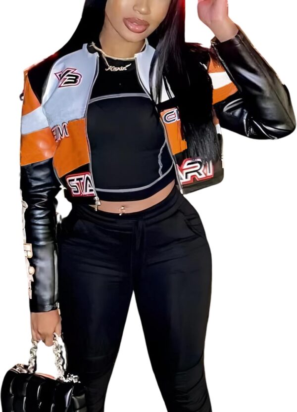 VOIKERDR Leather Jacket Women Zipper Moto Biker Short Leather Jacket Women Bomber…