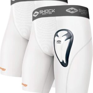 Shock Doctor Adult Male Athletic Compression Short with Impact Protection, White,…