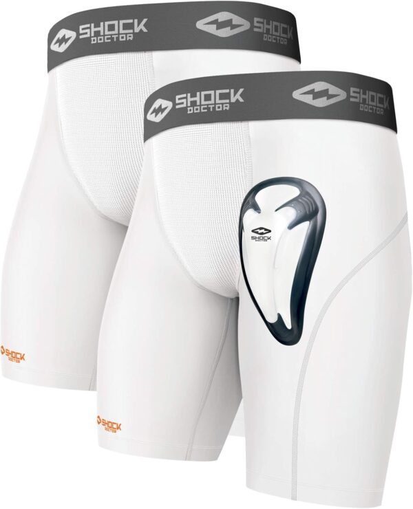 Shock Doctor Adult Male Athletic Compression Short with Impact Protection, White,…