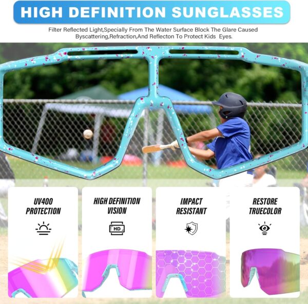Kids Sunglasses,Youth Baseball Glasses for Boys Girls Age 6-14,Sports UV Protection…
