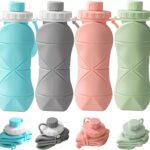 600ML 4 Pack Collapsible Water Bottles Travel water bottle Sports Portable Sport Water...