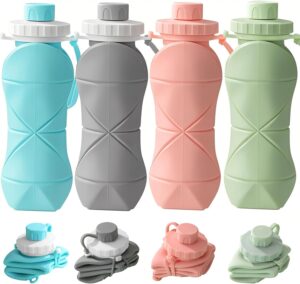 600ML 4 Pack Collapsible Water Bottles Travel water bottle Sports Portable Sport Water…