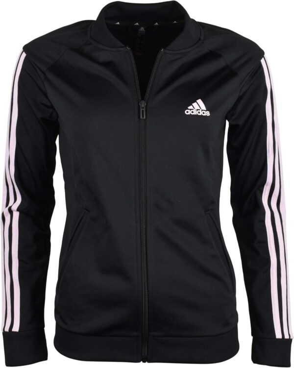 adidas Women’s Essentials Tricot 3-Stripe Full-Zip Track Jacket – Black/Pink – M