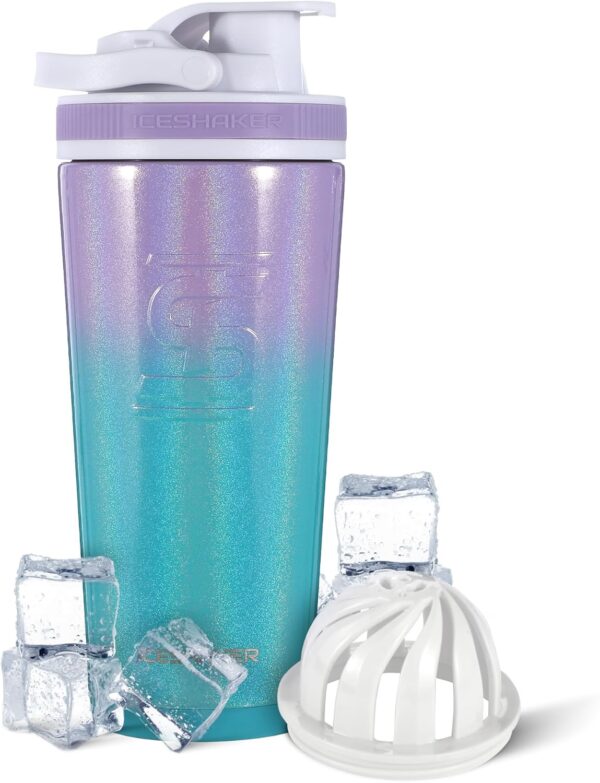Ice Shaker Insulated Stainless Steel Shaker Bottle | 26oz, Mermaid | Cold for 30+…