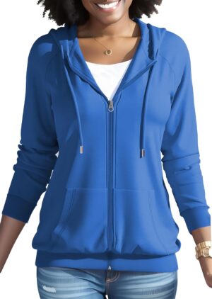 HTD Women Casual Full Zip Up Hoodie Basic Lightweight Long Sleeve Sweatshirt Solid…