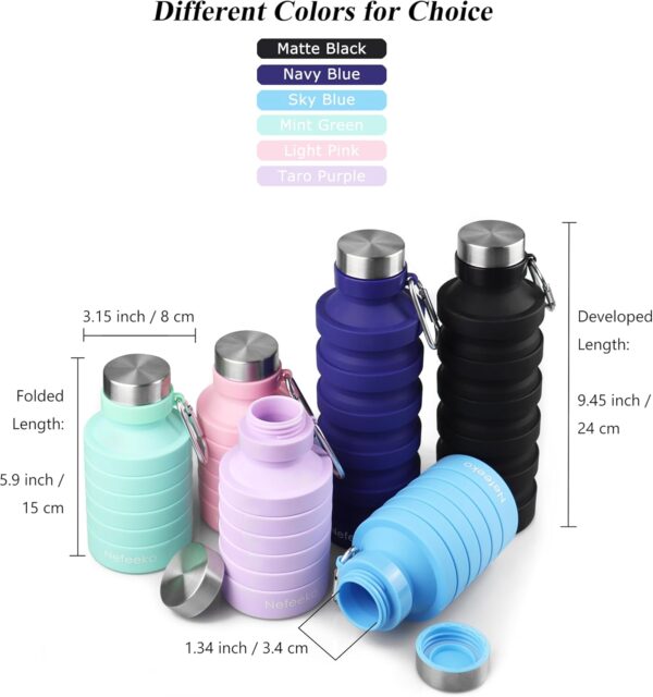 Nefeeko Collapsible Water Bottle, Reuseable BPA Free Silicone Foldable Water Bottles…