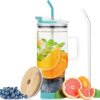 50 oz Glass Tumbler with Straw and Bamboo Lid, Handle, BPA Free Lid and Silicone Boot,...