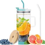 50 oz Glass Tumbler with Straw and Bamboo Lid, Handle, BPA Free Lid and Silicone Boot,...
