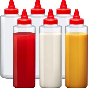 Amazing Abby 16-Ounce Plastic Squeeze Bottles (Set of 6), Reusable Condiment Bottles,…