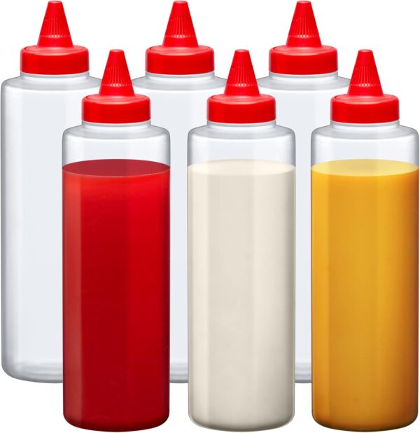 Amazing Abby 16-Ounce Plastic Squeeze Bottles (Set of 6), Reusable Condiment Bottles,…