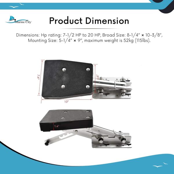 MARINE CITY Aluminum Outboard Motor Bracket, 2-Stroke, Retractable, Spring-Loaded,…