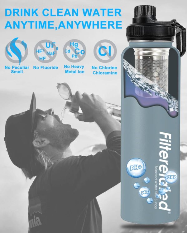 30oz Stainless Steel Portable Alkaline Filter Water Bottle, Creates Up To 9+ Ph Of…