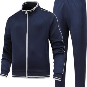 Men’s 2 Pieces Athletic Tracksuit Full-Zip Workout Sweatsuit with Active Jackets and Pants