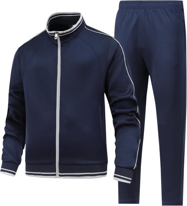 Men’s 2 Pieces Athletic Tracksuit Full-Zip Workout Sweatsuit with Active Jackets and Pants