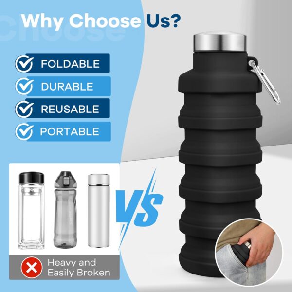 Collapsible Water Bottles, BPA Free Foldable Portable Silicone Water Bottles for…