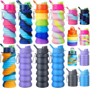 8 Pcs Collapsible Water Bottles Silicone Travel 16 oz Reusable Leakproof Foldable…
