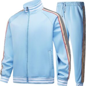 Mens Tracksuits 2 Piece Set Full Zip Velour Sweatsuit for Casual Training Outdoor -…