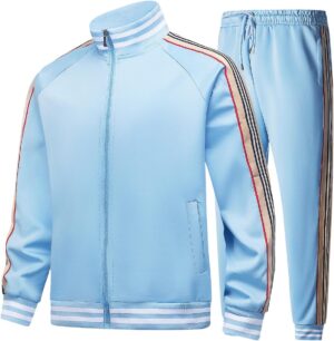 Mens Tracksuits 2 Piece Set Full Zip Velour Sweatsuit for Casual Training Outdoor -…