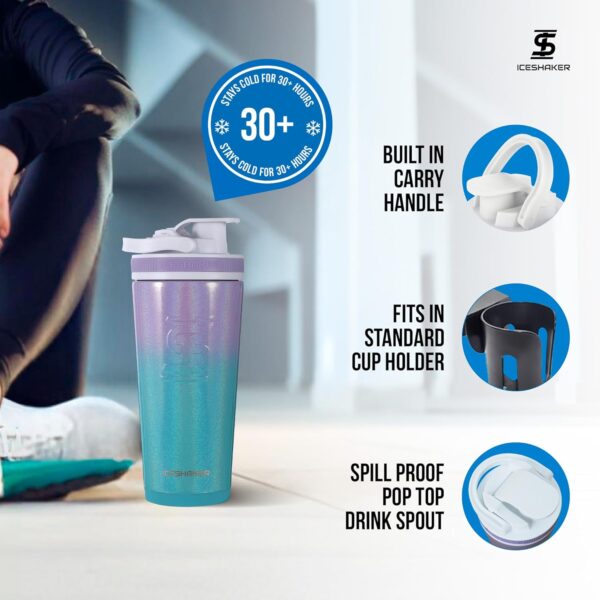 Ice Shaker Insulated Stainless Steel Shaker Bottle | 26oz, Mermaid | Cold for 30+…