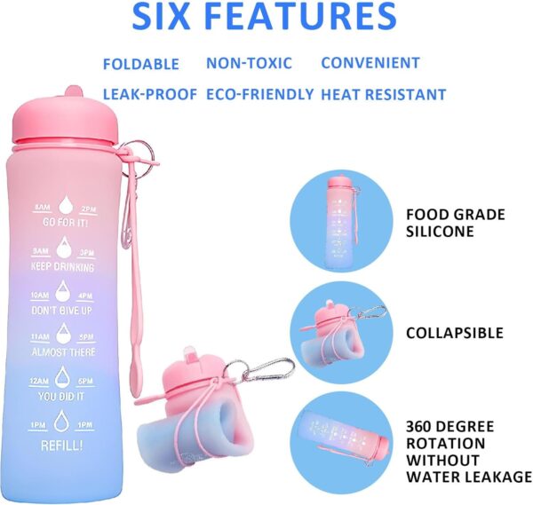 Collapsible 20oz Leakproof Foldable Silicone Water Bottle, Time Marker, Portable for…